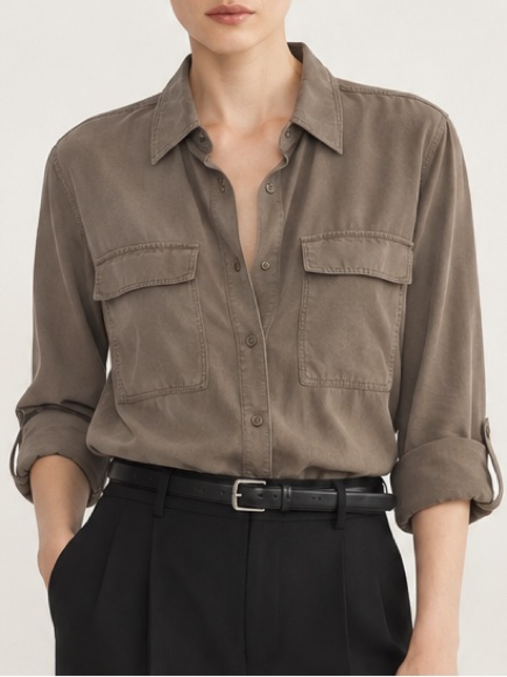 Babaton Utility Button Up Shirt in Olive (Size M)